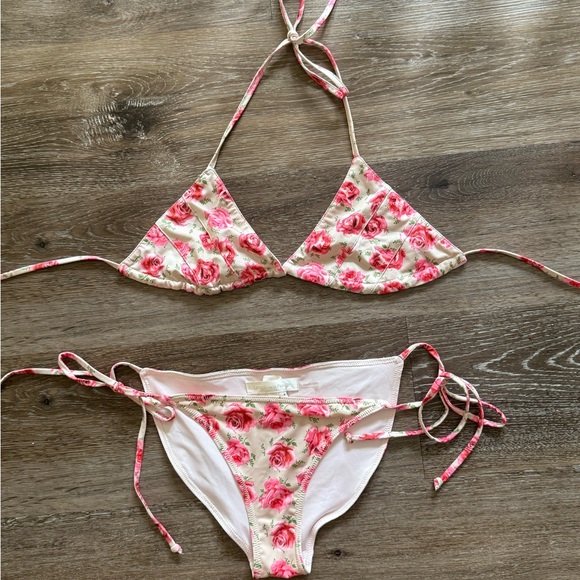 LoveShackFancy Other - LoveShackFancy Pink Floral Bikini Set Sz XS